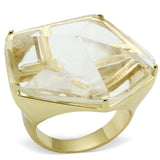 VL007 - Gold Brass Ring with Synthetic Synthetic Stone in Clear - Alamode - Flyclothing LLC