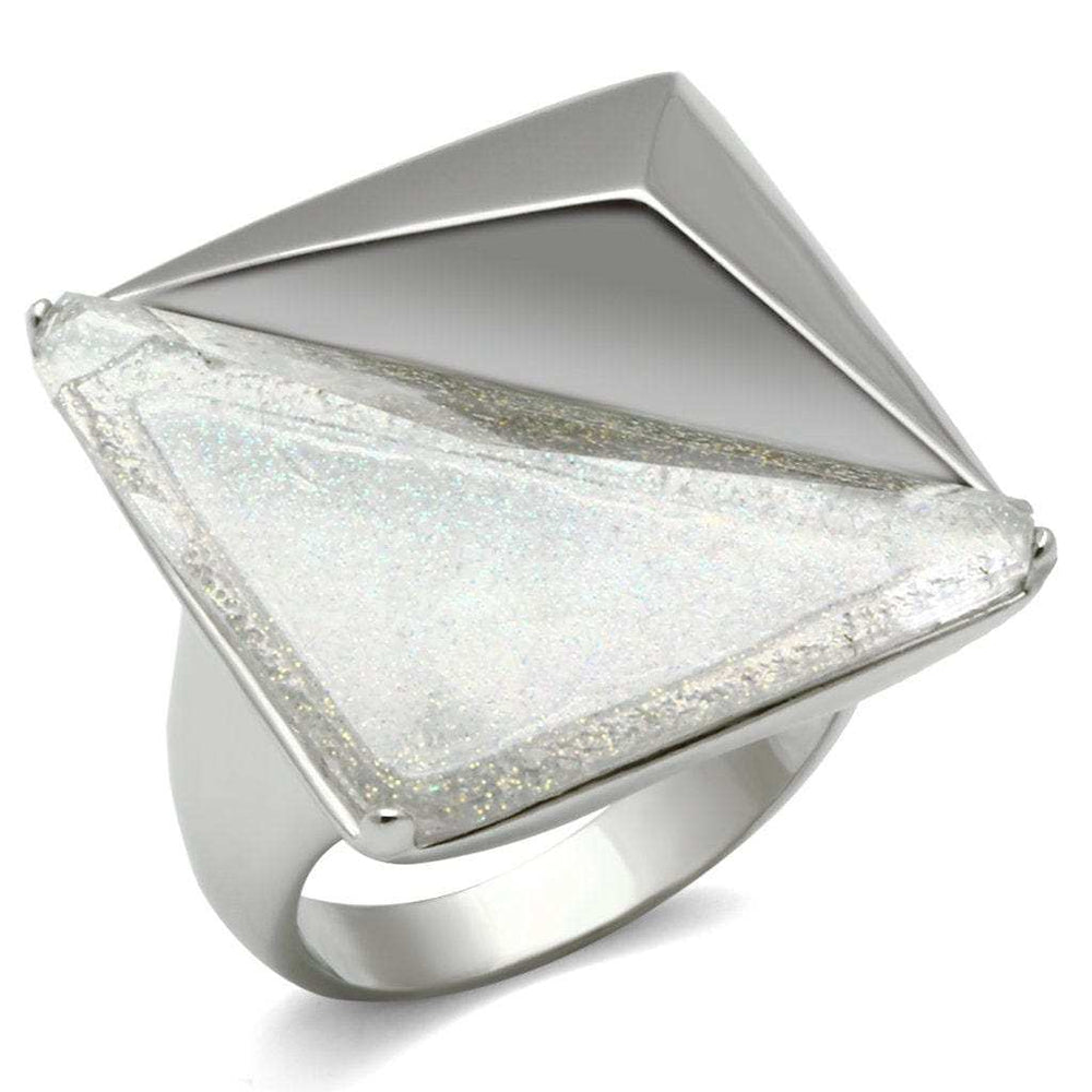 VL009 - Rhodium Brass Ring with Synthetic Synthetic Stone in Aurora Borealis (Rainbow Effect) - Alamode - Flyclothing LLC
