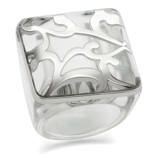 VL012 - Rhodium Brass Ring with Synthetic Synthetic Stone in Clear - Alamode - Flyclothing LLC