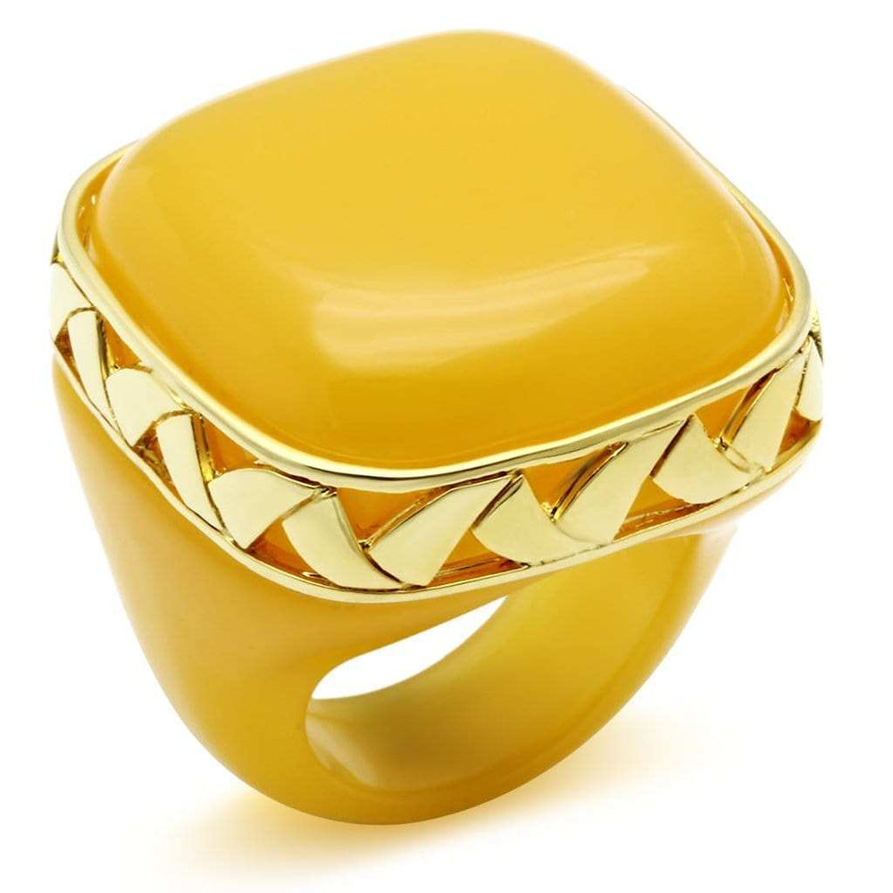 VL014 - IP Gold(Ion Plating) Brass Ring with Synthetic Synthetic Stone in Topaz - Alamode - Flyclothing LLC