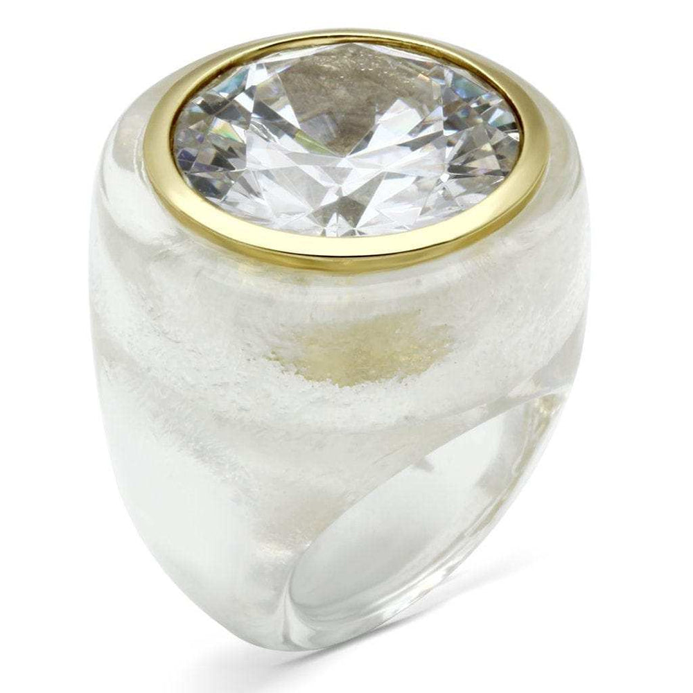 VL018 - Gold Brass Ring with AAA Grade CZ in Clear - Alamode - Flyclothing LLC