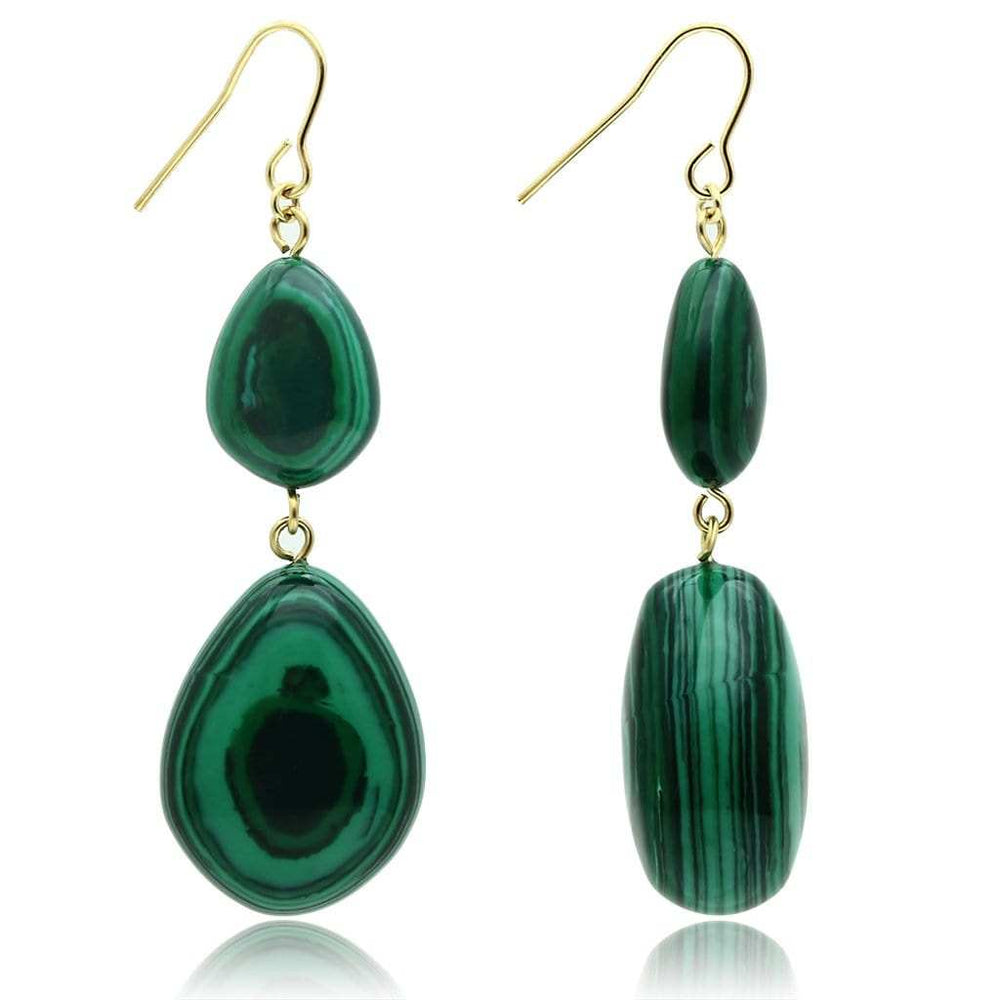 VL019 - Gold Brass Earrings with Synthetic MALACHITE in Emerald - Alamode - Flyclothing LLC
