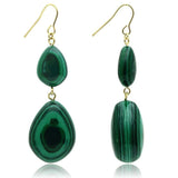 VL019 - Gold Brass Earrings with Synthetic MALACHITE in Emerald - Alamode - Flyclothing LLC