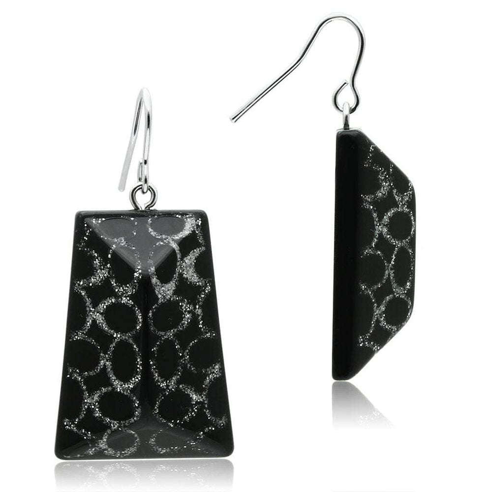 VL020 - IP rhodium (PVD) Brass Earrings with Synthetic Synthetic Stone in Jet - Alamode - Flyclothing LLC