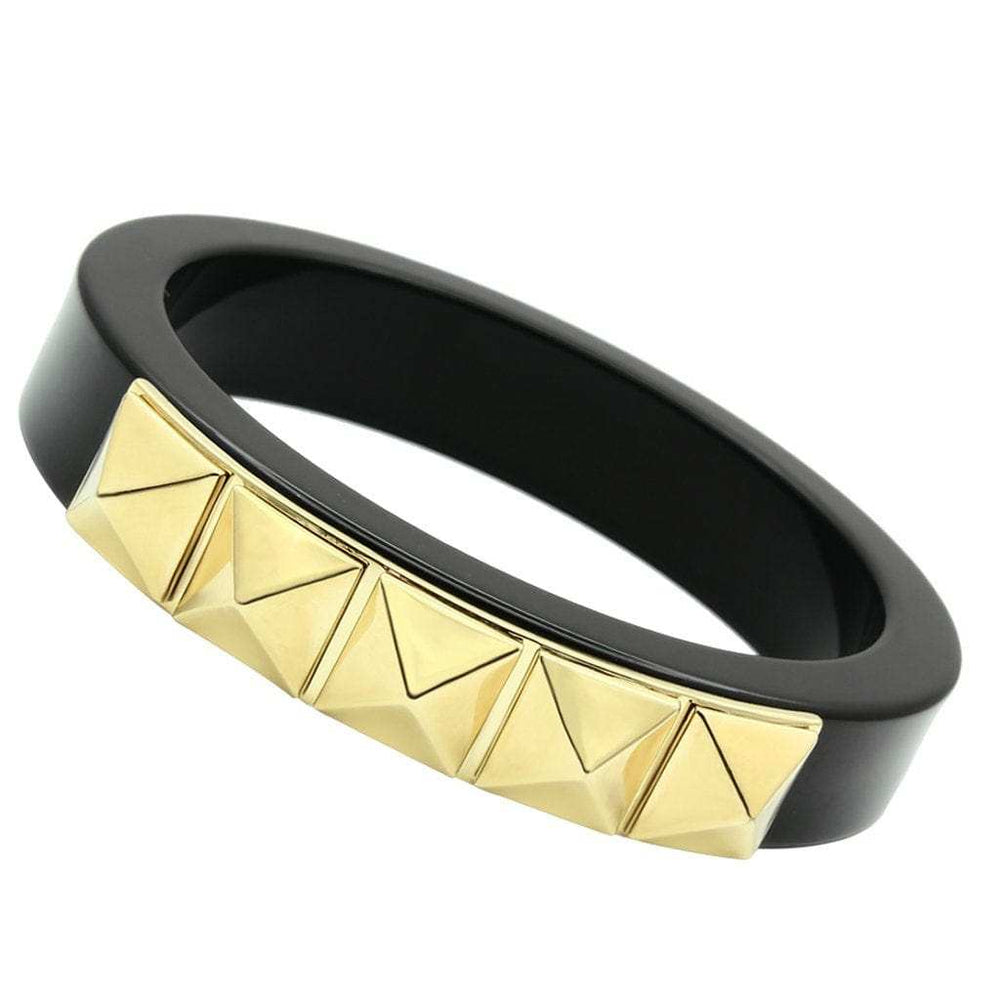 VL030 - IP Gold(Ion Plating) Brass Bangle with Synthetic Synthetic Stone in Jet - Alamode - Flyclothing LLC