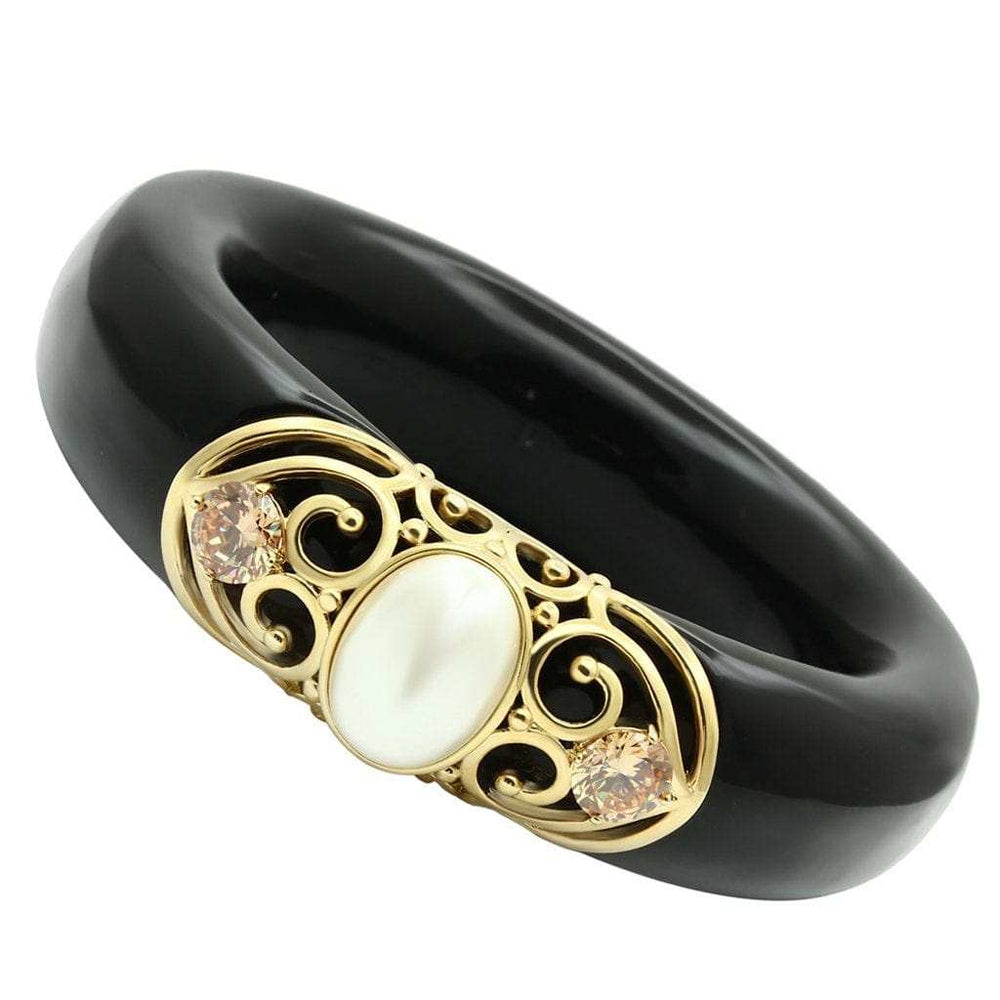 VL032 - IP Gold(Ion Plating) Brass Bangle with Synthetic Pearl in White - Alamode - Flyclothing LLC