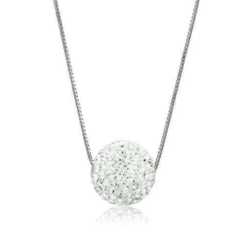 VL061 - Rhodium Brass Chain Pendant with Top Grade Crystal in Clear - Alamode - Flyclothing LLC
