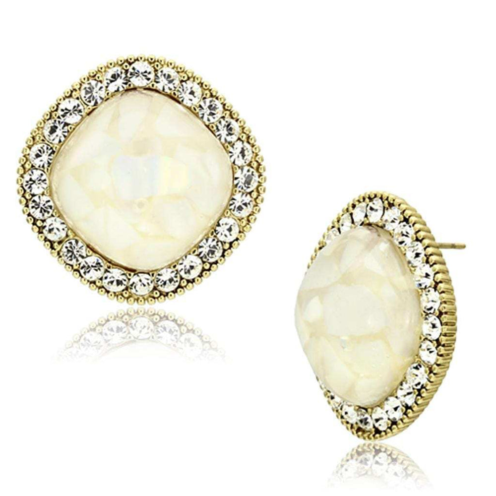 VL067 - IP Gold(Ion Plating) Brass Earrings with Precious Stone Conch in White - Alamode - Flyclothing LLC