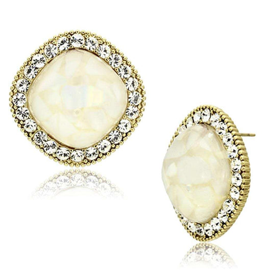VL067 - IP Gold(Ion Plating) Brass Earrings with Precious Stone Conch in White - Alamode - Flyclothing LLC