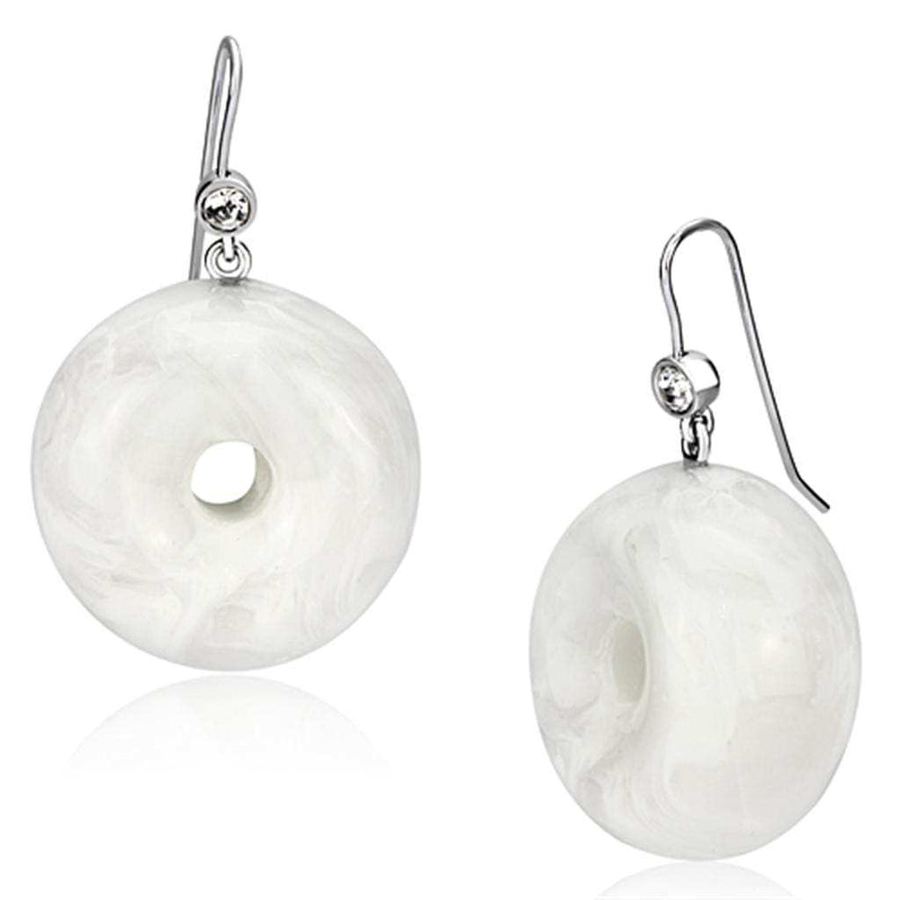 VL068 - IP rhodium (PVD) Brass Earrings with Synthetic Synthetic Stone in White - Alamode - Flyclothing LLC