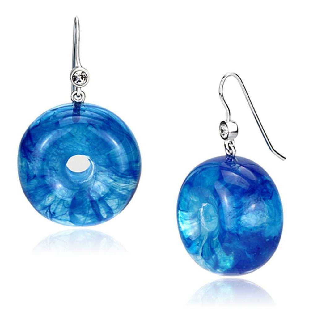VL069 - IP rhodium (PVD) Brass Earrings with Synthetic Synthetic Stone in Blue Topaz - Alamode - Flyclothing LLC
