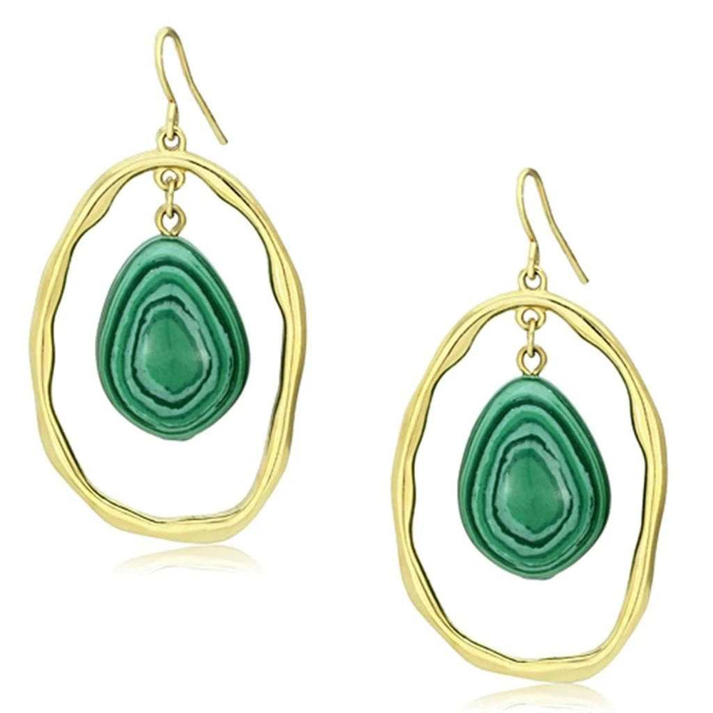 VL072 - IP Gold(Ion Plating) Brass Earrings with Synthetic MALACHITE in Turquoise - Alamode - Flyclothing LLC