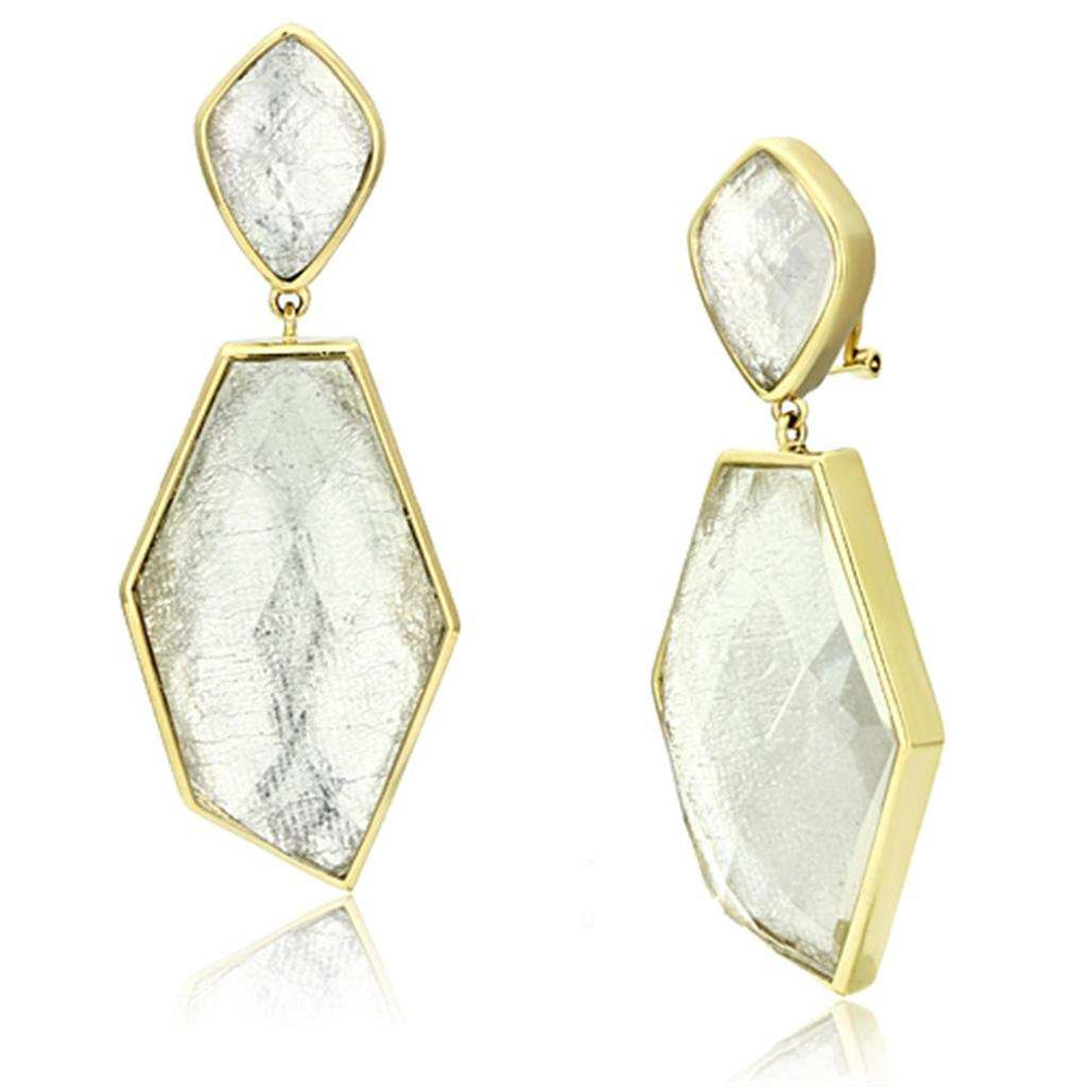 VL075 - IP Gold(Ion Plating) Brass Earrings with Synthetic Synthetic Stone in White - Alamode - Flyclothing LLC