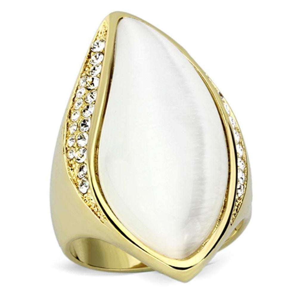 VL082 - IP Gold(Ion Plating) Brass Ring with Synthetic Cat Eye in White - Alamode - Flyclothing LLC