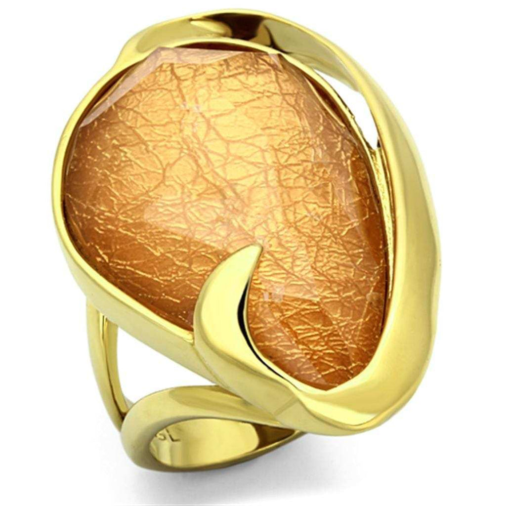 VL098 - IP Gold(Ion Plating) Stainless Steel Ring with Synthetic Synthetic Stone in Orange - Alamode - Flyclothing LLC
