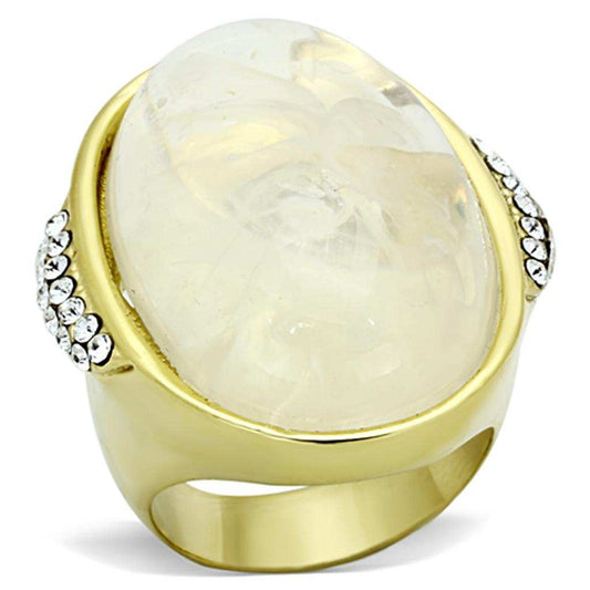 VL108 - IP Gold(Ion Plating) Stainless Steel Ring with Synthetic Synthetic Stone in Clear - Alamode - Flyclothing LLC