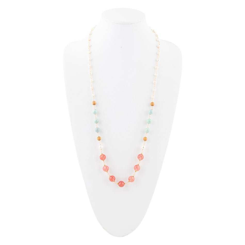 Watermelon Kiss Mint Jasper Golden Long Necklace - Barse Jewelry - Flyclothing LLC