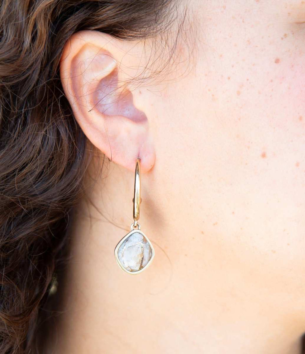 White and Golded Calcite Drop Earrings - Barse Jewelry - Flyclothing LLC