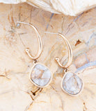 White and Golded Calcite Drop Earrings - Barse Jewelry - Flyclothing LLC