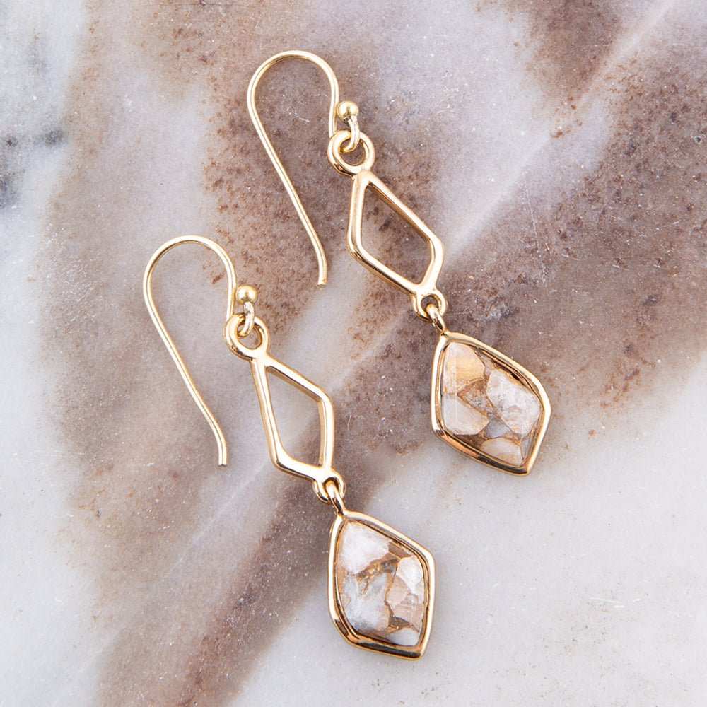 White Calcite Matrix and Bronze Drop Earrings - Barse Jewelry - Flyclothing LLC