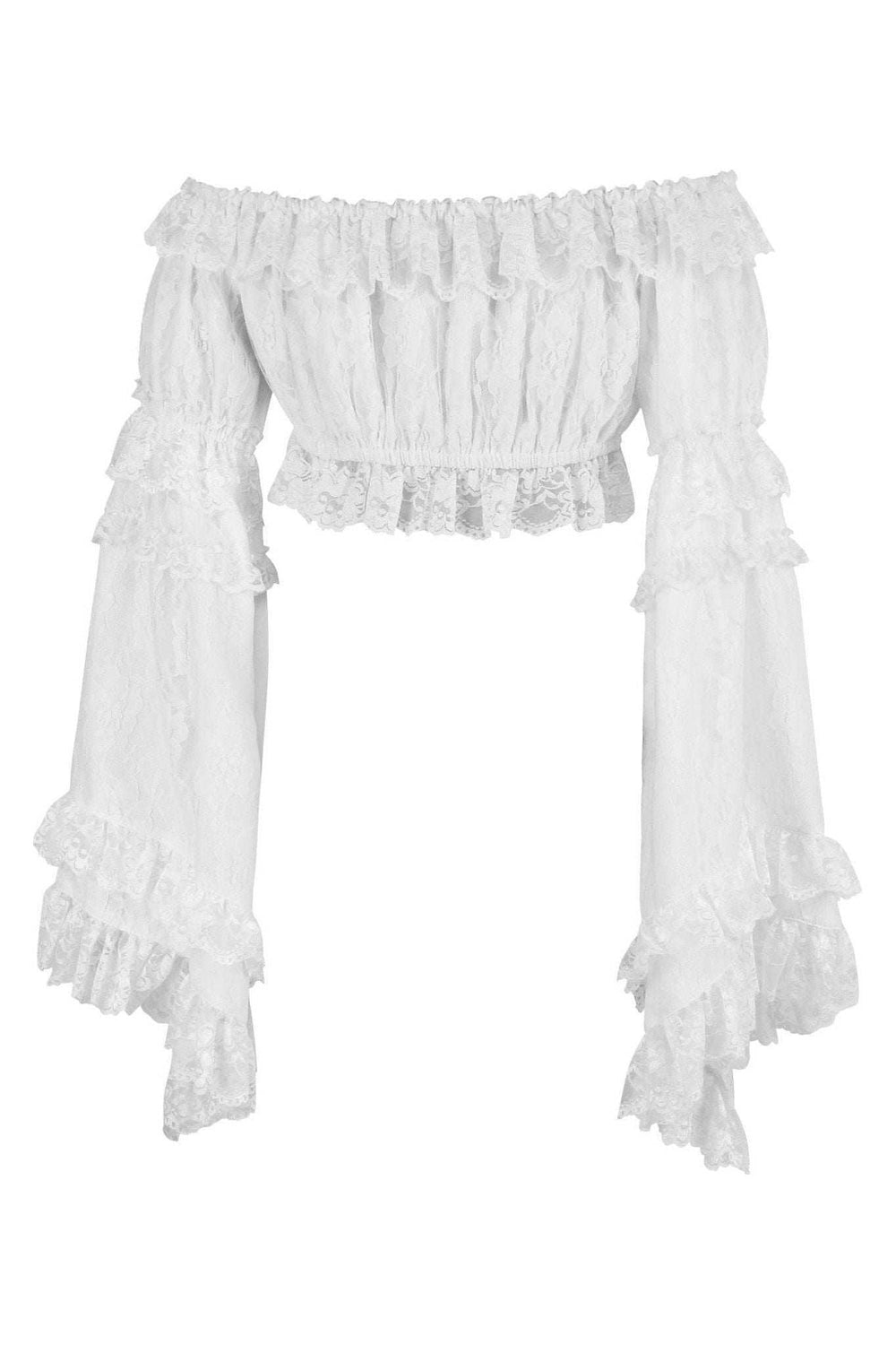 Daisy Corsets White Lace Smocked Flare Sleeve Peasant Top - Daisy Corsets - Flyclothing LLC