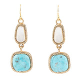White Mother of Pearl and Blue turquoise Golden Bronze Drop Earrings - Barse Jewelry - Flyclothing LLC