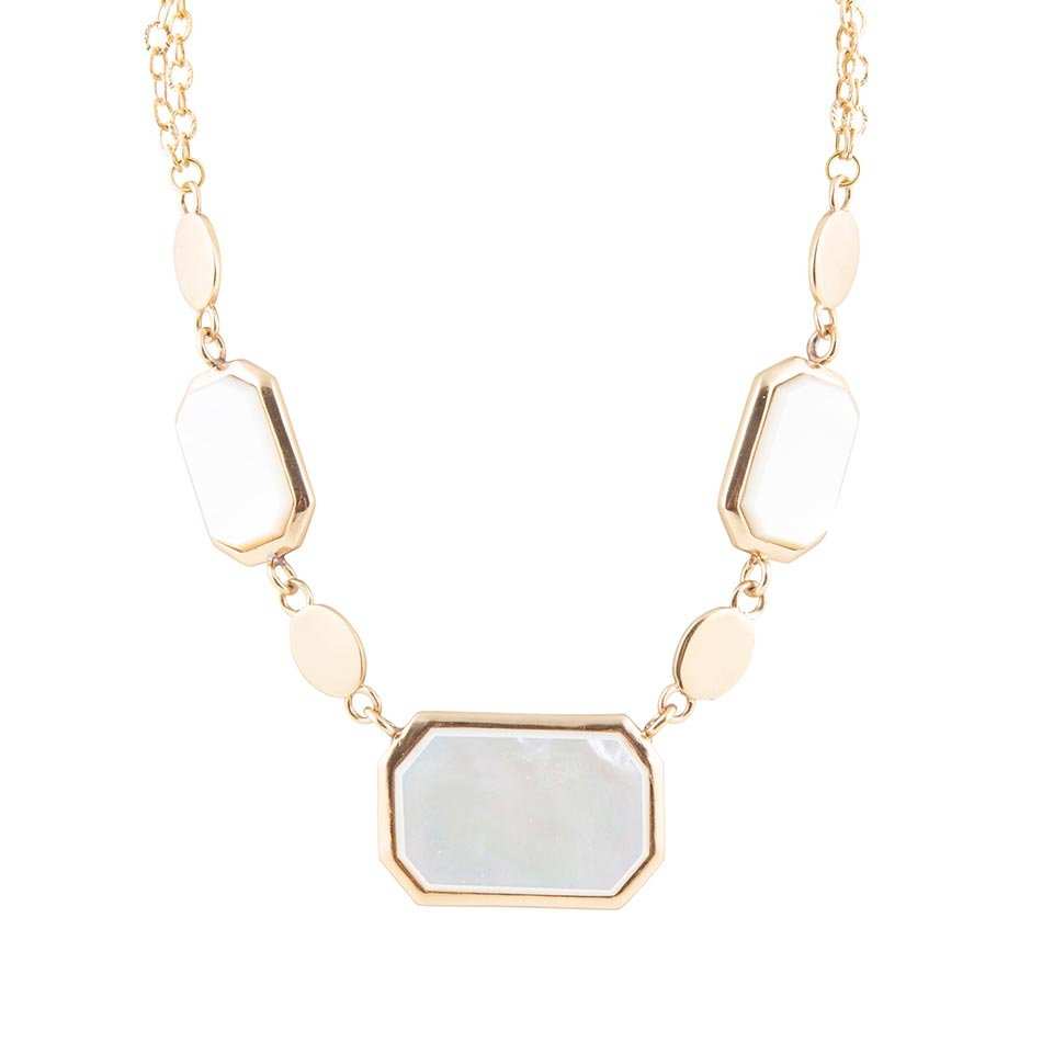 White Mother of Pearl and Golden Bronze Statement Necklace - Barse Jewelry - Flyclothing LLC