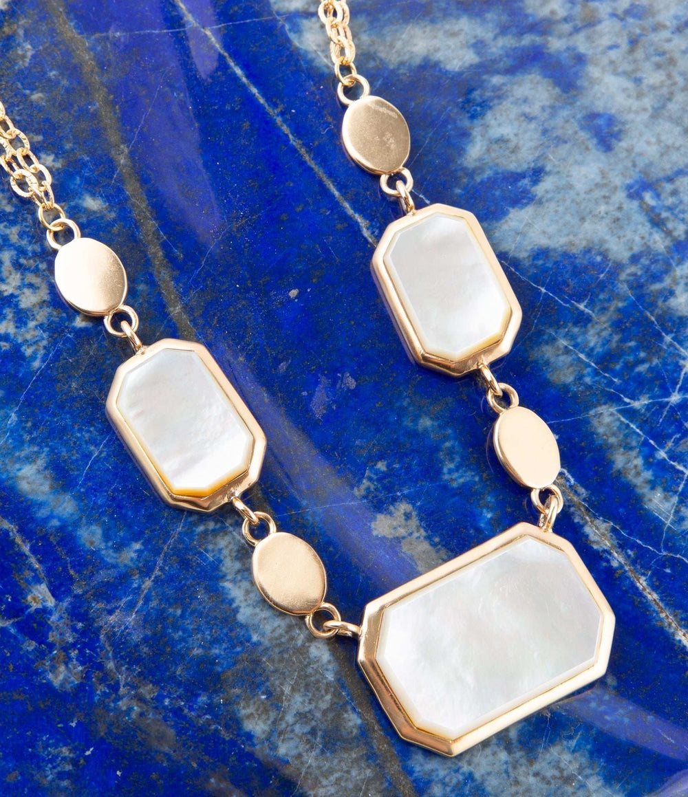 White Mother of Pearl and Golden Bronze Statement Necklace - Barse Jewelry - Flyclothing LLC