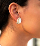 White Mother of Pearl Golden Bamboo Clip Earrings - Barse Jewelry - Flyclothing LLC