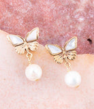 White Mother of Pearl Golden Butterflies Post Drop Earrings - Barse Jewelry - Flyclothing LLC