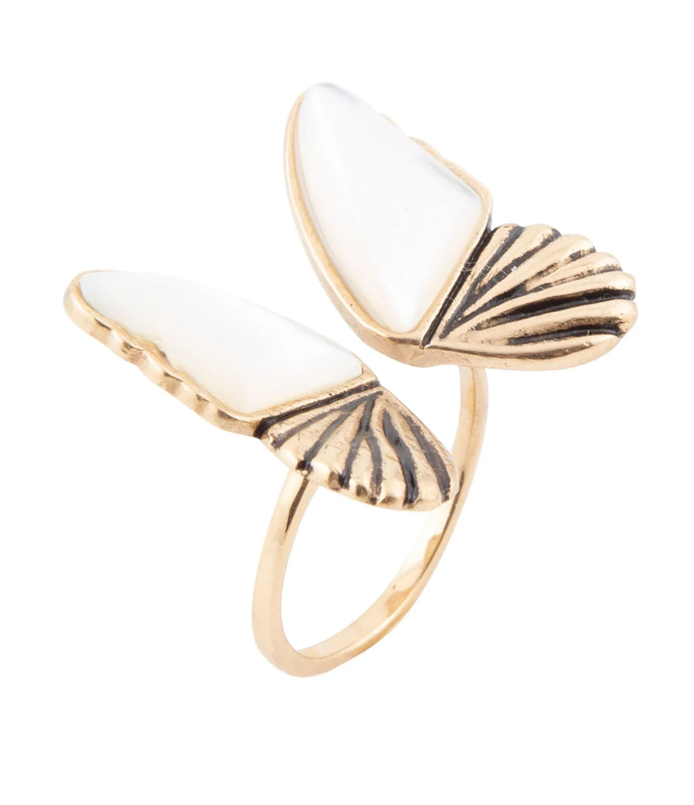 White Mother of Pearl Golden Butterfly Statement Ring - Barse Jewelry - Flyclothing LLC