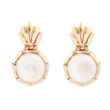 White Mother of Pearl Lotus Post Golden Drop Earrings - Barse Jewelry - Flyclothing LLC