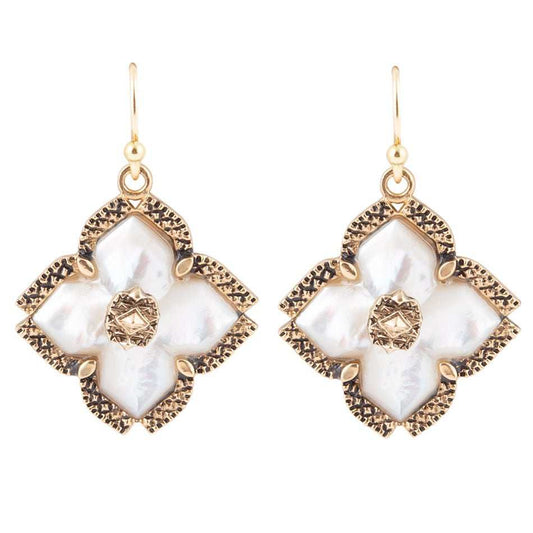 White Mother of Pearl Maltese Cross Golden Drop Earrings - Barse Jewelry - Flyclothing LLC