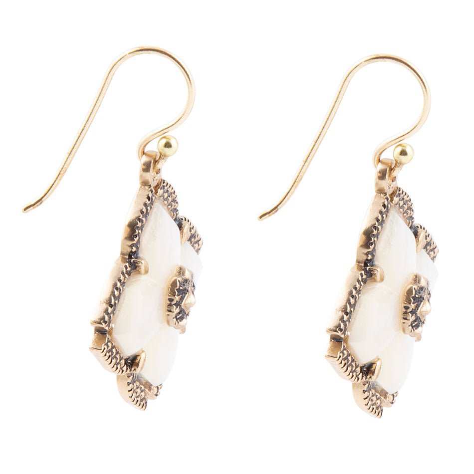 White Mother of Pearl Maltese Cross Golden Drop Earrings - Barse Jewelry - Flyclothing LLC
