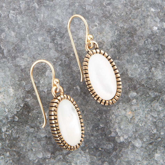 White Mother of Pearl Oval Golden Drop Earrings - Barse Jewelry - Flyclothing LLC