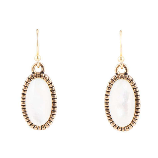 White Mother of Pearl Oval Golden Drop Earrings - Barse Jewelry - Flyclothing LLC
