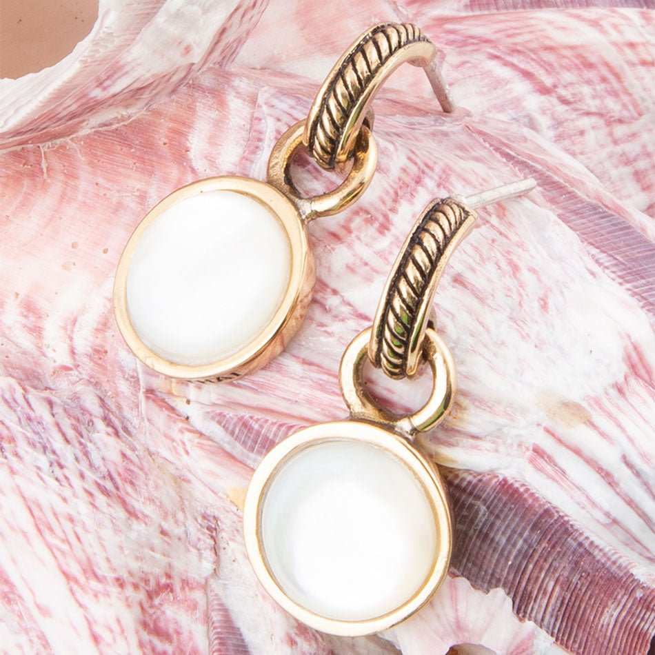 White Mother of Pearl Spotlight Golden Drop Earrings - Barse Jewelry - Flyclothing LLC