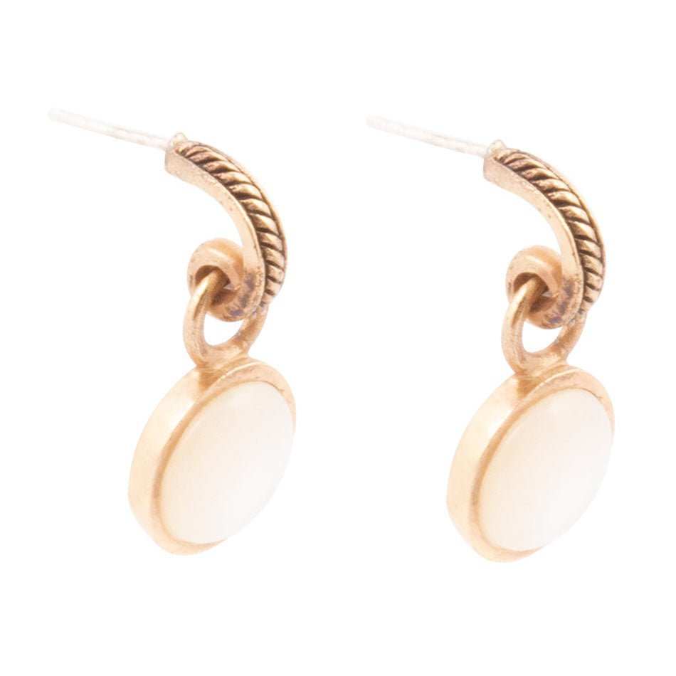 White Mother of Pearl Spotlight Golden Drop Earrings - Barse Jewelry - Flyclothing LLC
