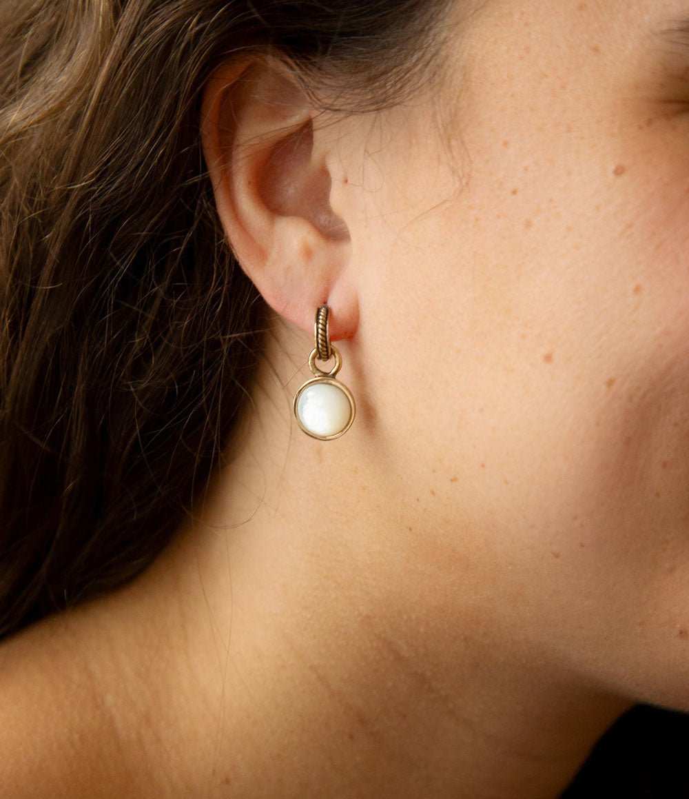 White Mother of Pearl Spotlight Golden Drop Earrings - Barse Jewelry - Flyclothing LLC