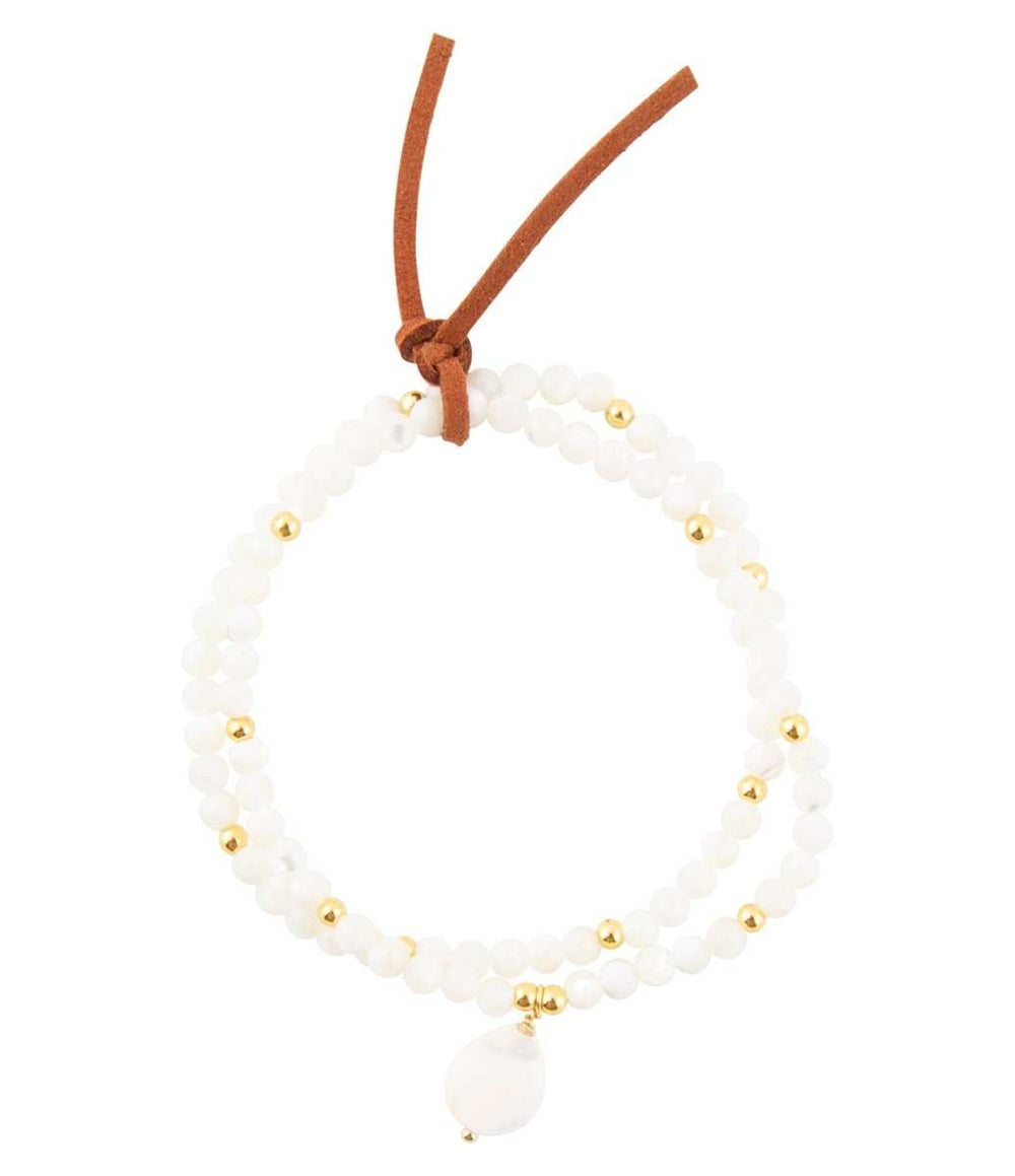 White Mother of Pearl Stretch Golden Bracelet - Barse Jewelry - Flyclothing LLC