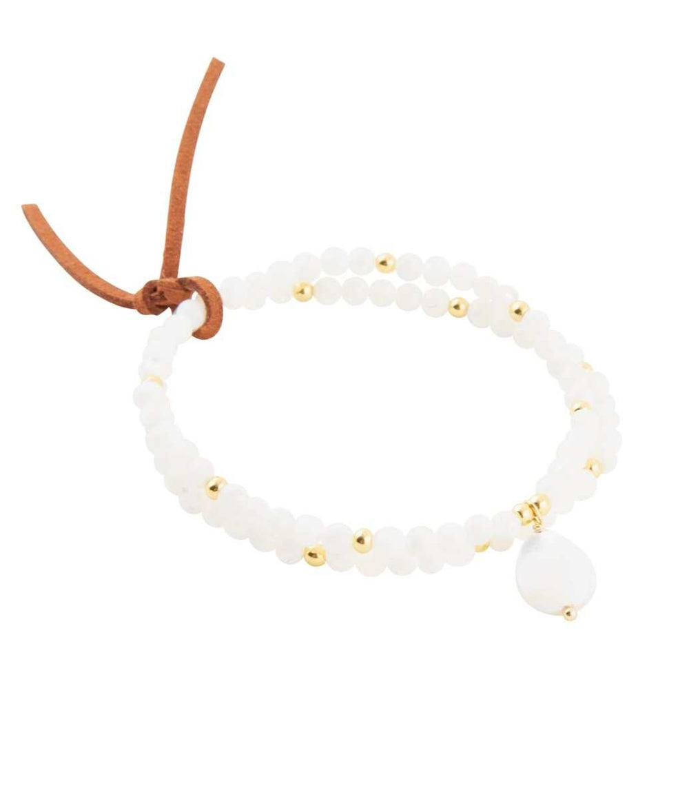 White Mother of Pearl Stretch Golden Bracelet - Barse Jewelry - Flyclothing LLC