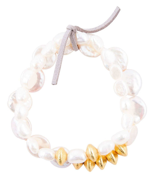 White Pearl Golden Stretch Bracelet Set - Barse Jewelry - Flyclothing LLC
