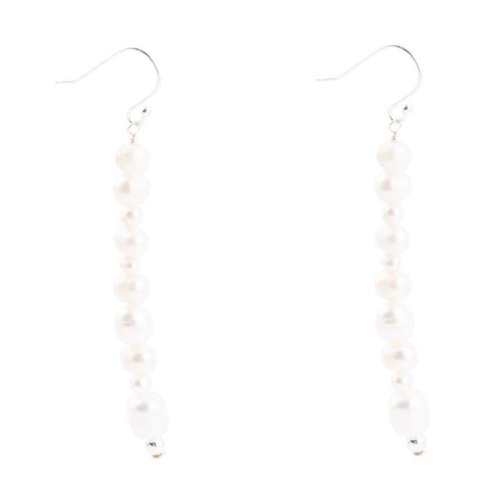White Pearl Linear Sterling Silver Drop Earrings - Barse Jewelry - Flyclothing LLC