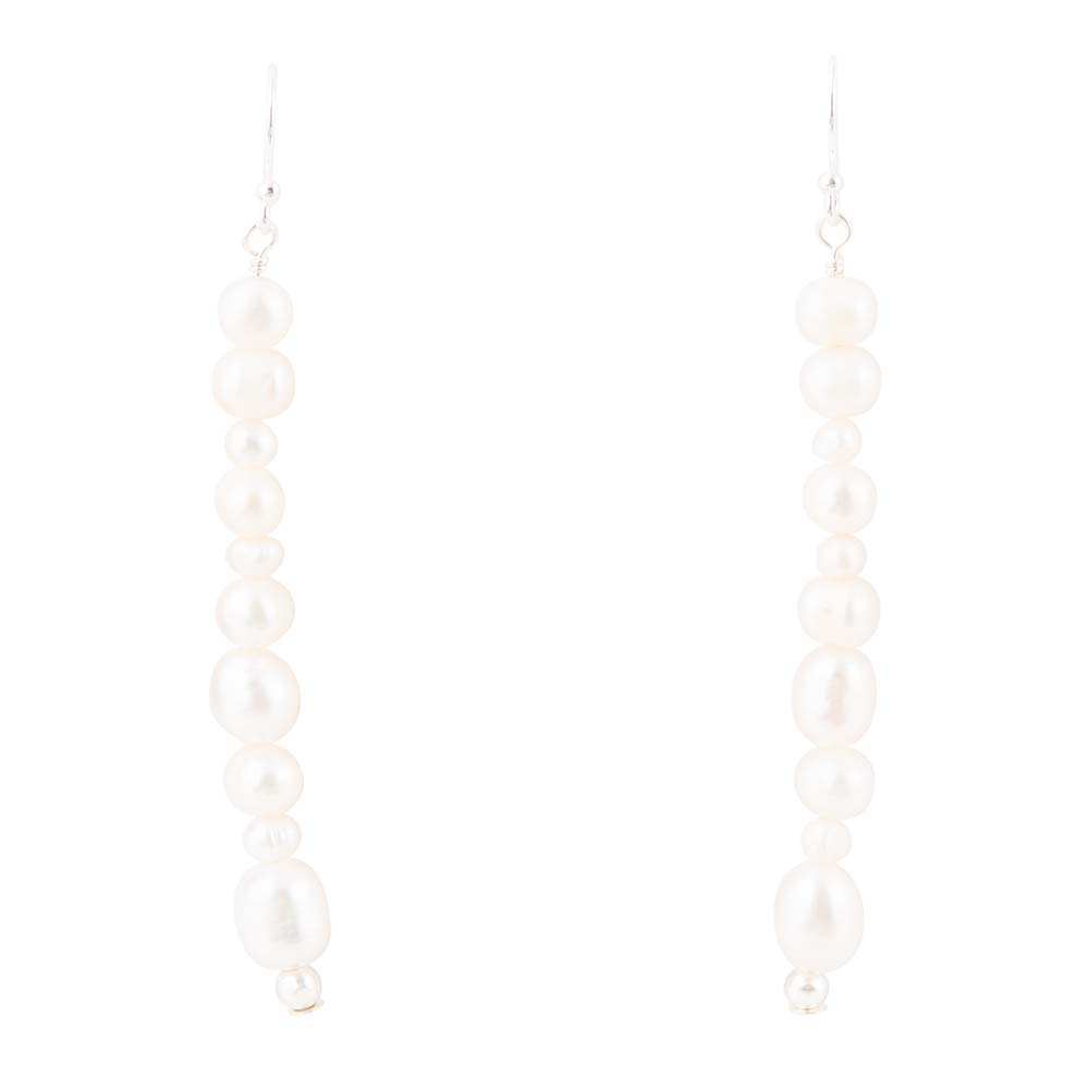 White Pearl Linear Sterling Silver Drop Earrings - Barse Jewelry - Flyclothing LLC