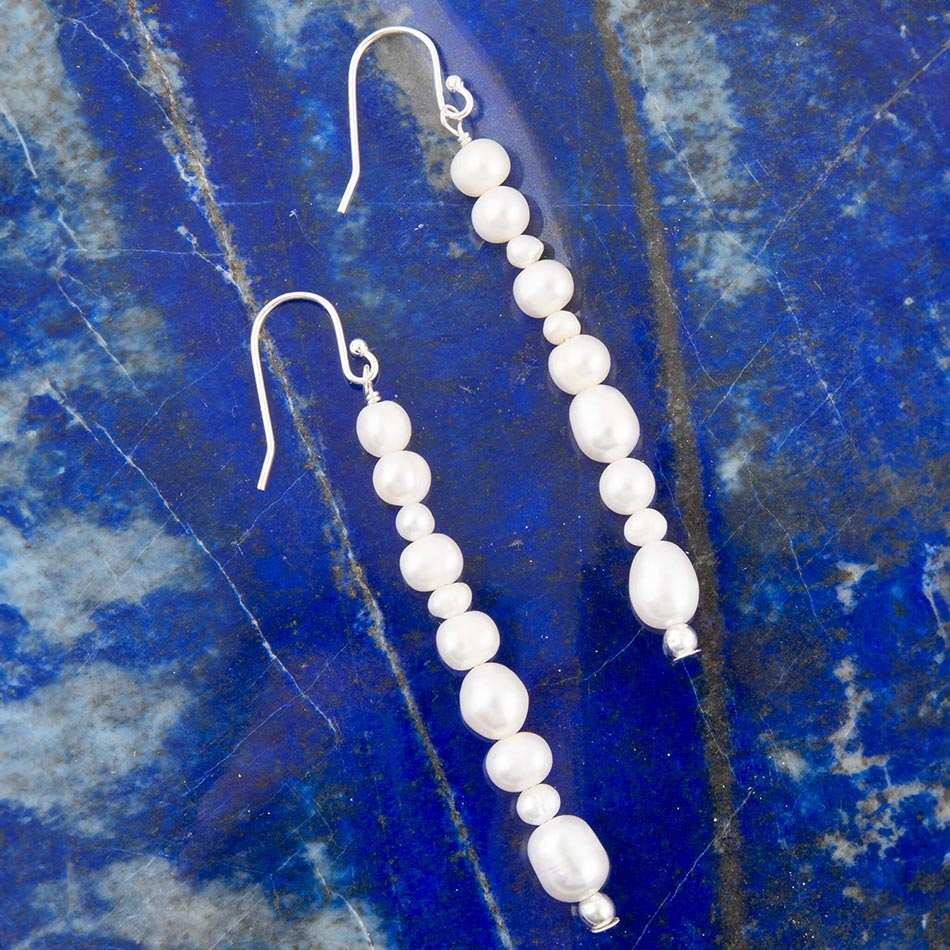 White Pearl Linear Sterling Silver Drop Earrings - Barse Jewelry - Flyclothing LLC