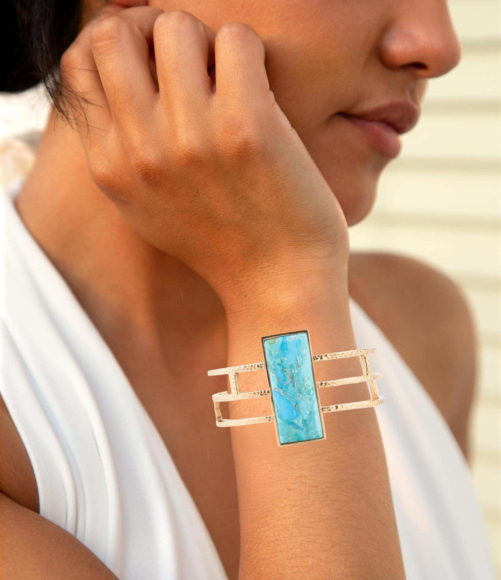 Willa Blue Turquoise Golden Cuff Bracelet - Barse Jewelry - Flyclothing LLC