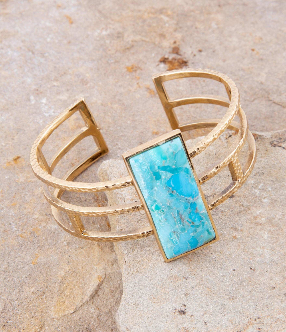 Willa Blue Turquoise Golden Cuff Bracelet - Barse Jewelry - Flyclothing LLC