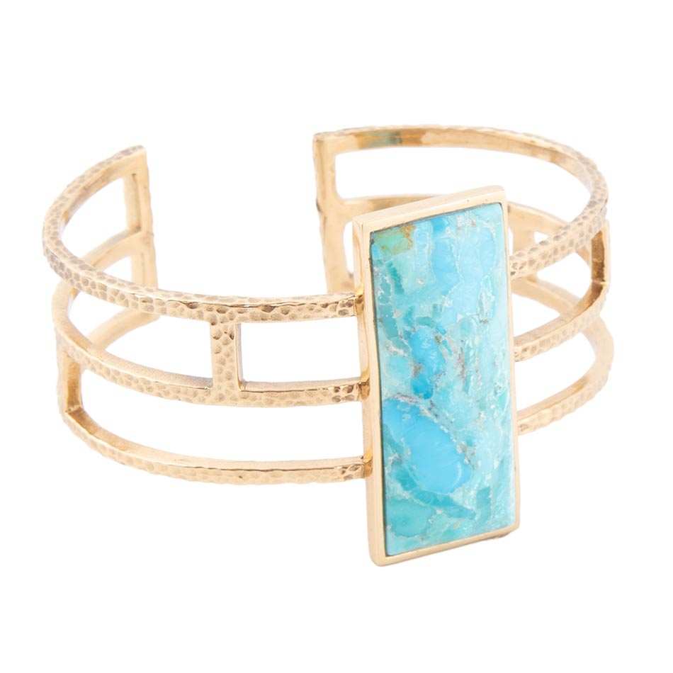 Willa Blue Turquoise Golden Cuff Bracelet - Barse Jewelry - Flyclothing LLC