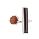 Brown Wood and Black Onyx Size Adjustable Sterling Silver Ring - Barse Jewelry - Flyclothing LLC