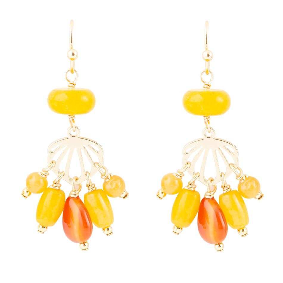 Yellow Carnelian Jade Golden Drop Earrings - Barse Jewelry - Flyclothing LLC